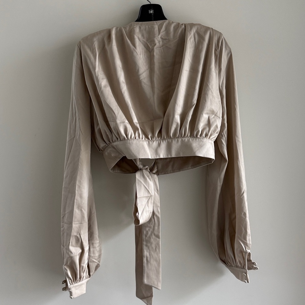 REVOLVE NBD Imogen Satin Crop Top Long Sleeve Wrap Color Champagne Small - Picture 11 of 12